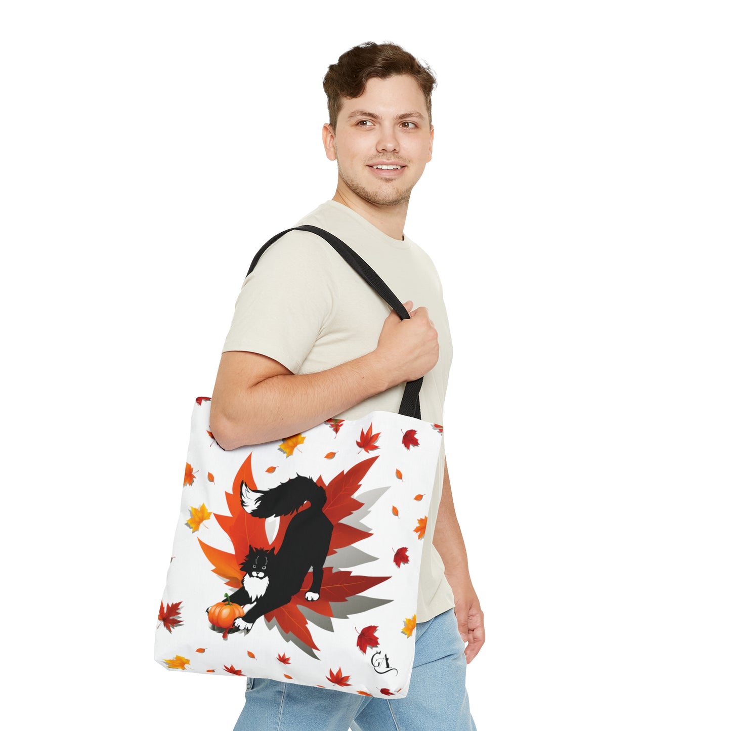 GA Cat Ludo Leaves and Pumpkins - Tote Bag white