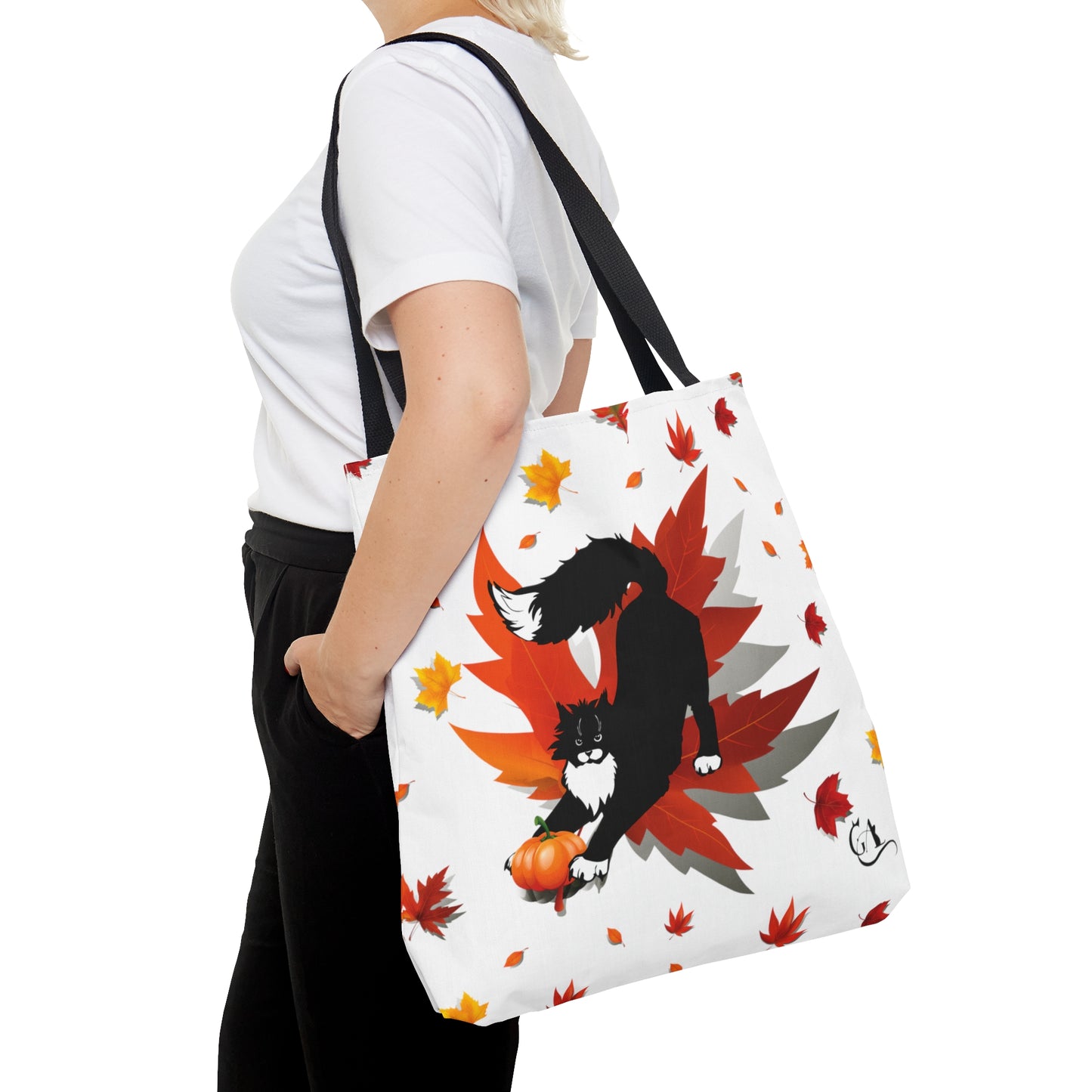 GA Cat Ludo Leaves and Pumpkins - Tote Bag white