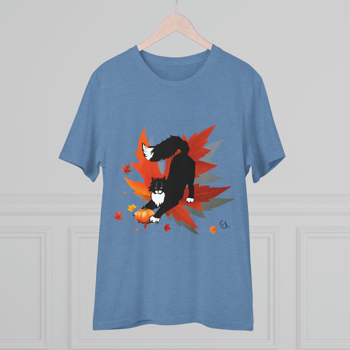 GA Cat Ludo Leaves and Pumpkins, T-shirt Organica - Unisex