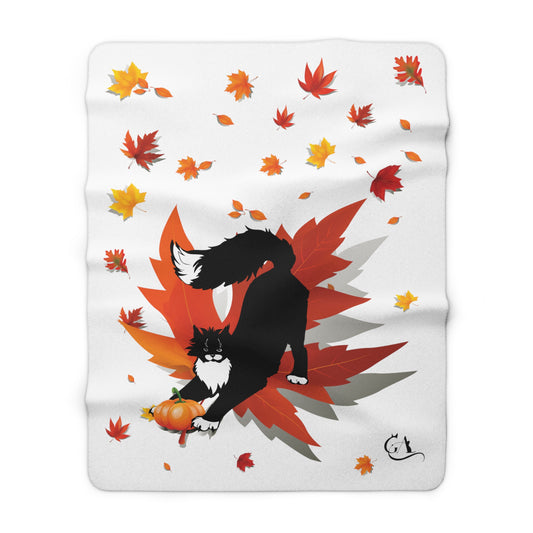 GA Ludo Leaves and pumpkin, Fleece Blanket White