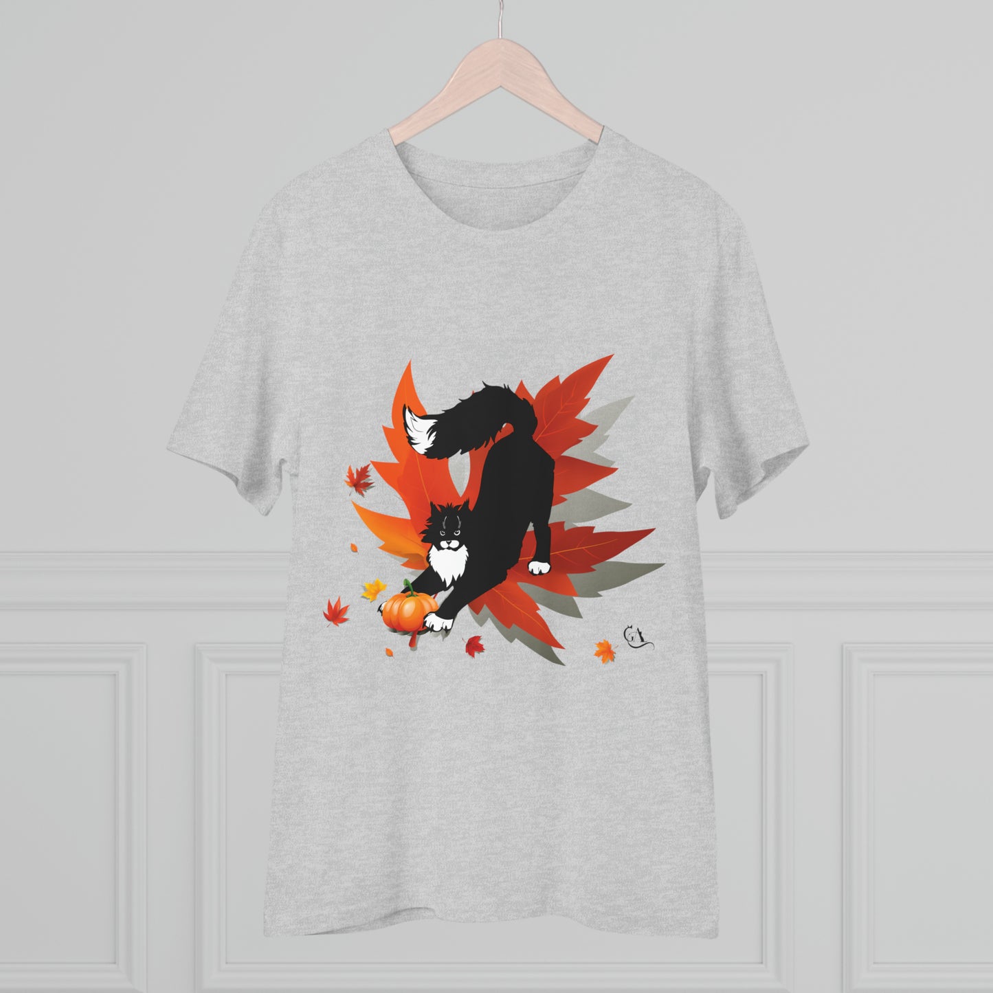 GA Cat Ludo Leaves and Pumpkins, Organic T-shirt - Unisex