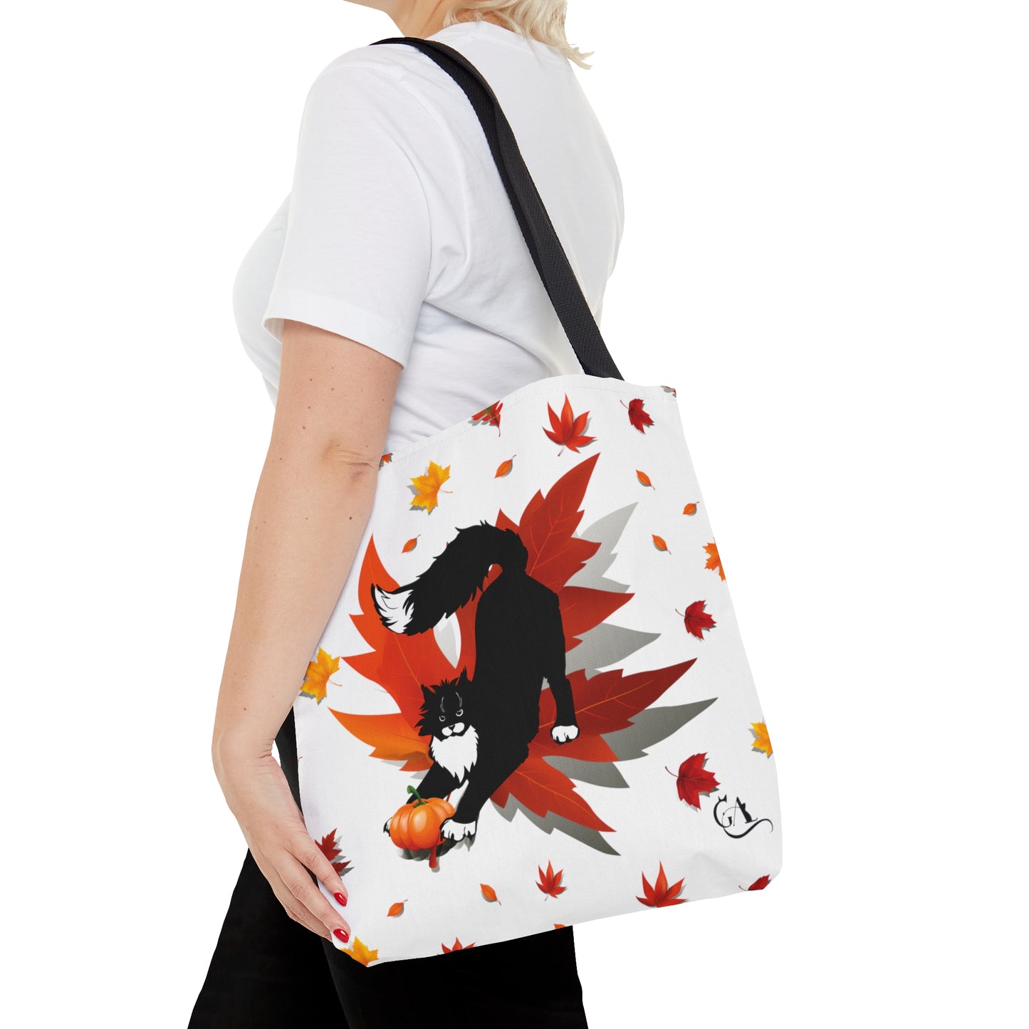 GA Cat Ludo Leaves and Pumpkins - Tote Bag white