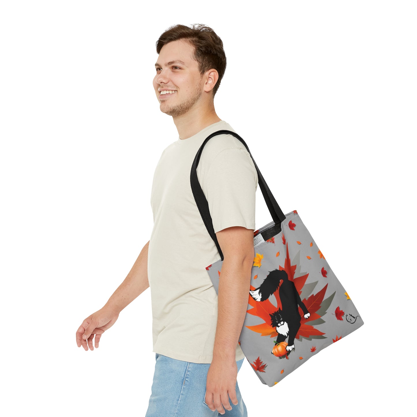 GA Cat Ludo Leaves and Pumpkin`s - Tote Bag grey