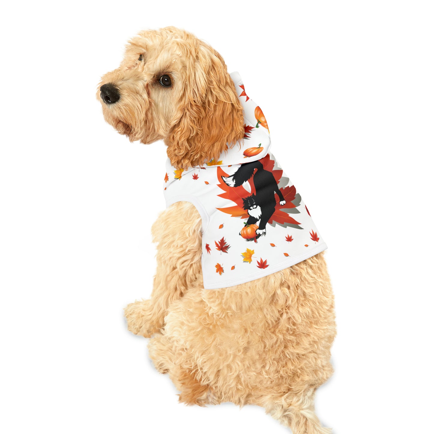 GA Ludo Leaves and Pumpkins, Pet Hoodie (White)