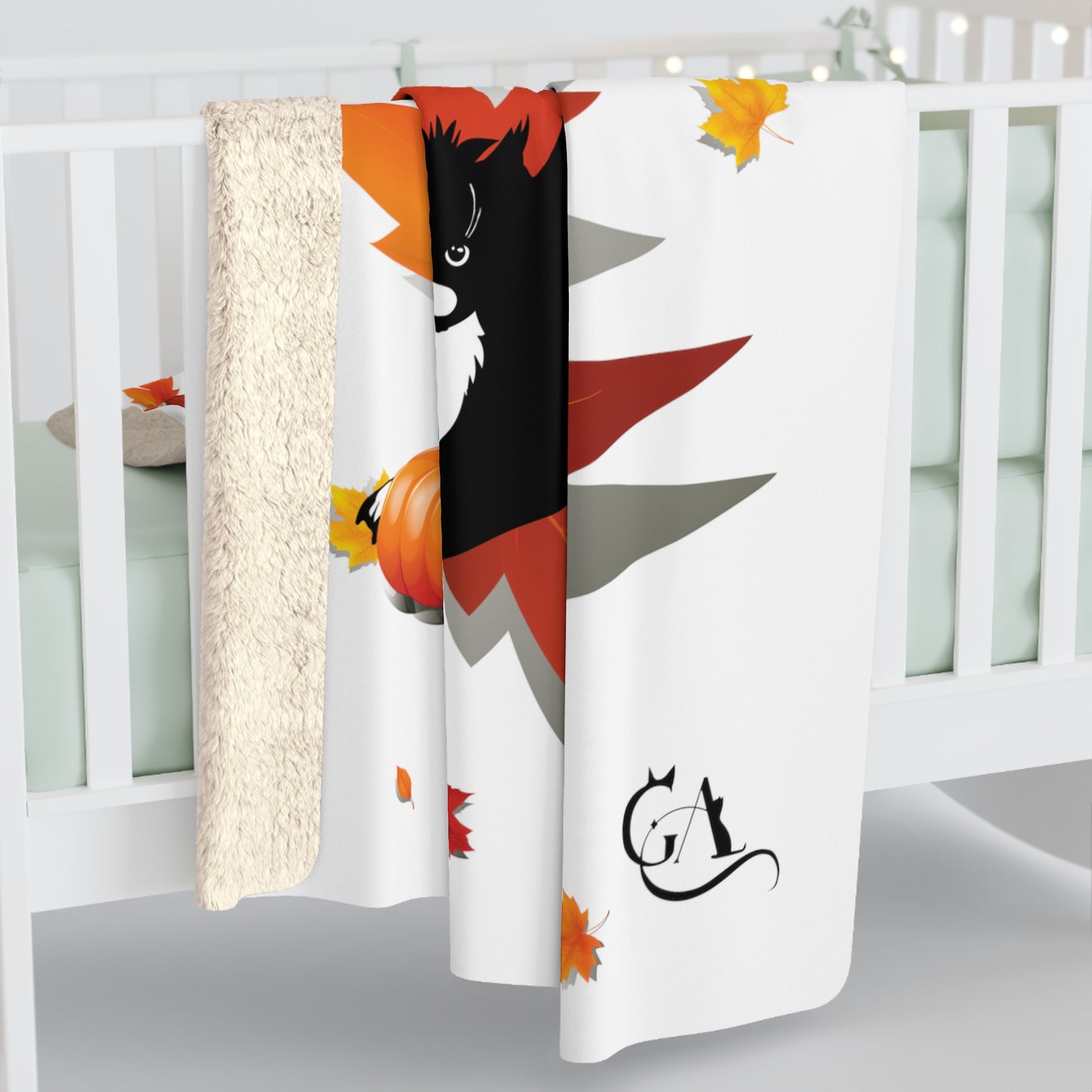 GA Ludo Leaves and pumpkin, Fleece Blanket White