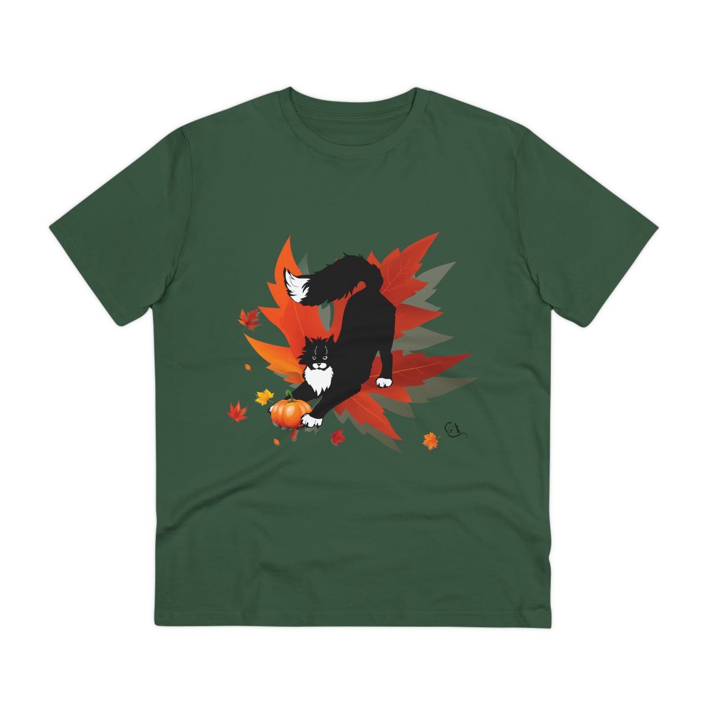 GA Cat Ludo Leaves and Pumpkins, T-shirt Organica - Unisex