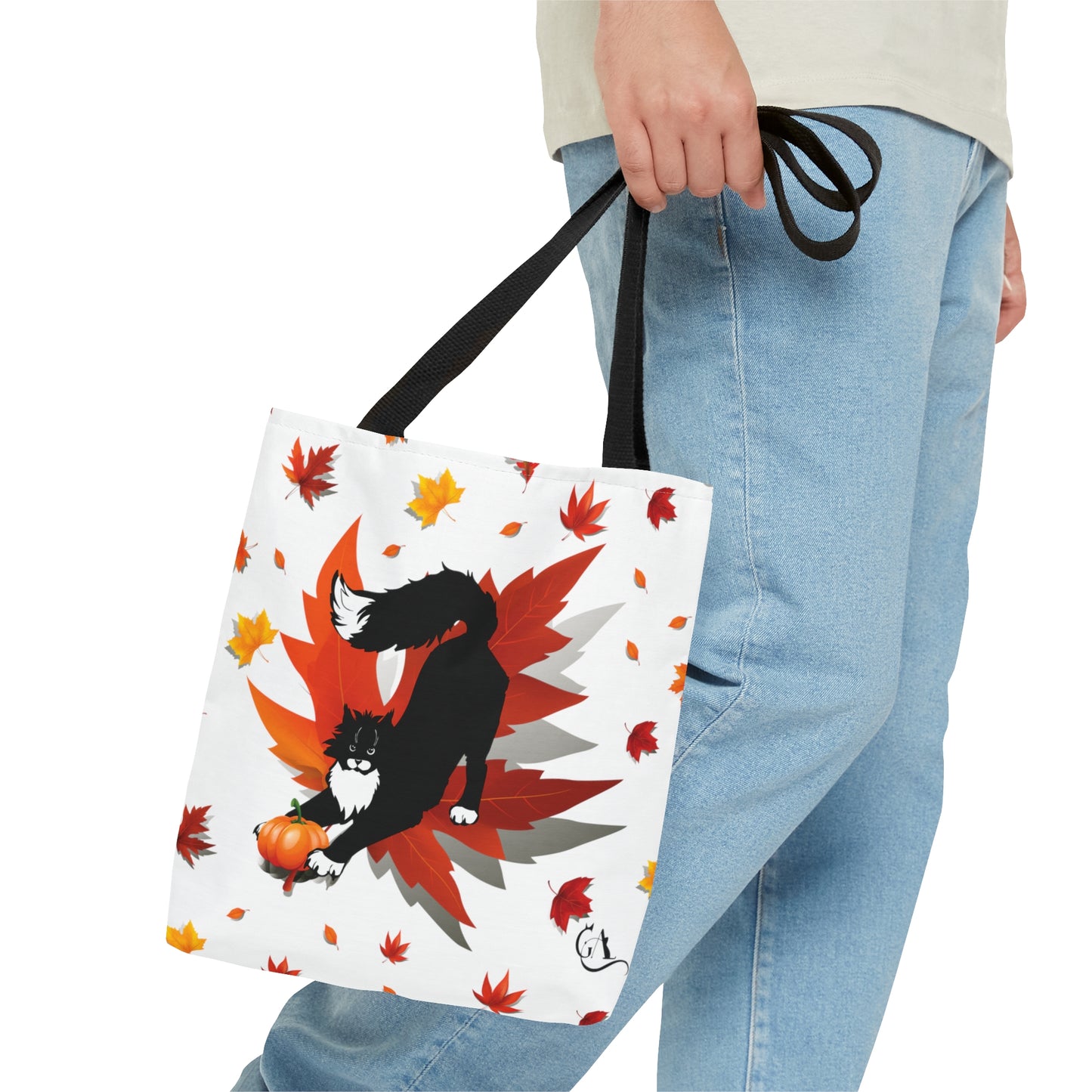 GA Cat Ludo Leaves and Pumpkins - Tote Bag white