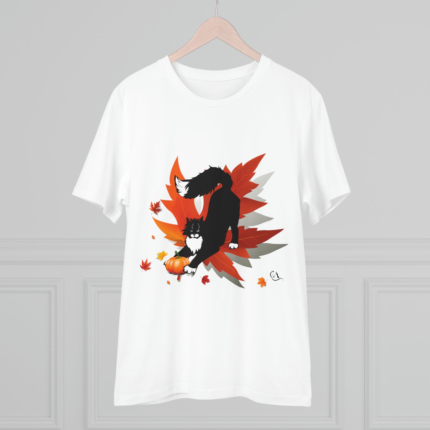 GA Cat Ludo Leaves and Pumpkins, Organic T-shirt - Unisex