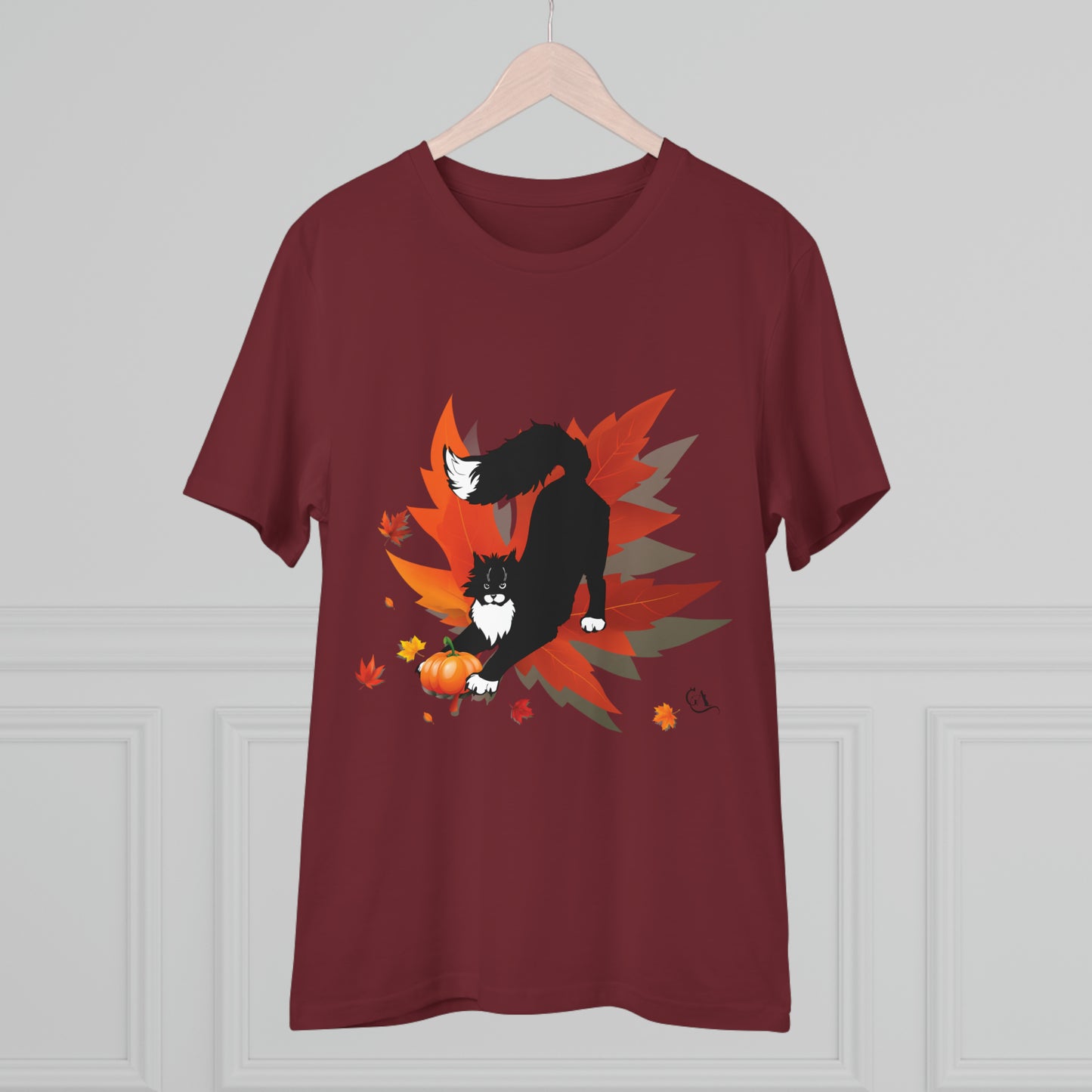 GA Cat Ludo Leaves and Pumpkins, T-shirt Organica - Unisex