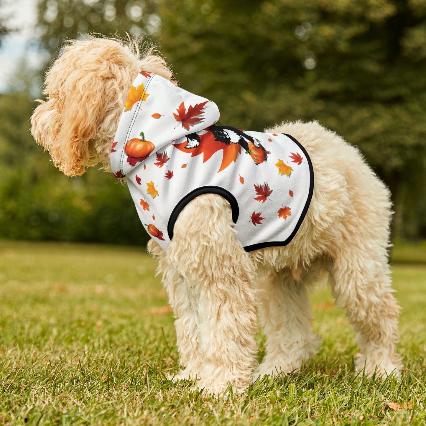 GA Ludo Leaves and Pumpkins, Pet Hoodie (Branco)