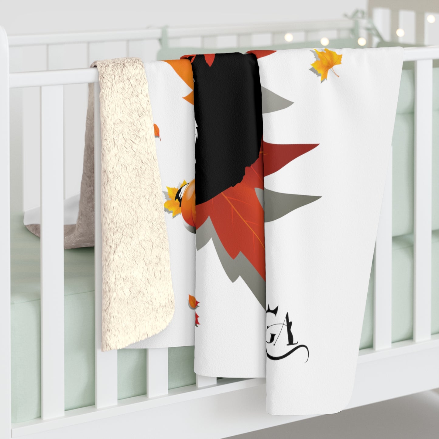 GA Ludo Leaves and pumpkin, Fleece Blanket White