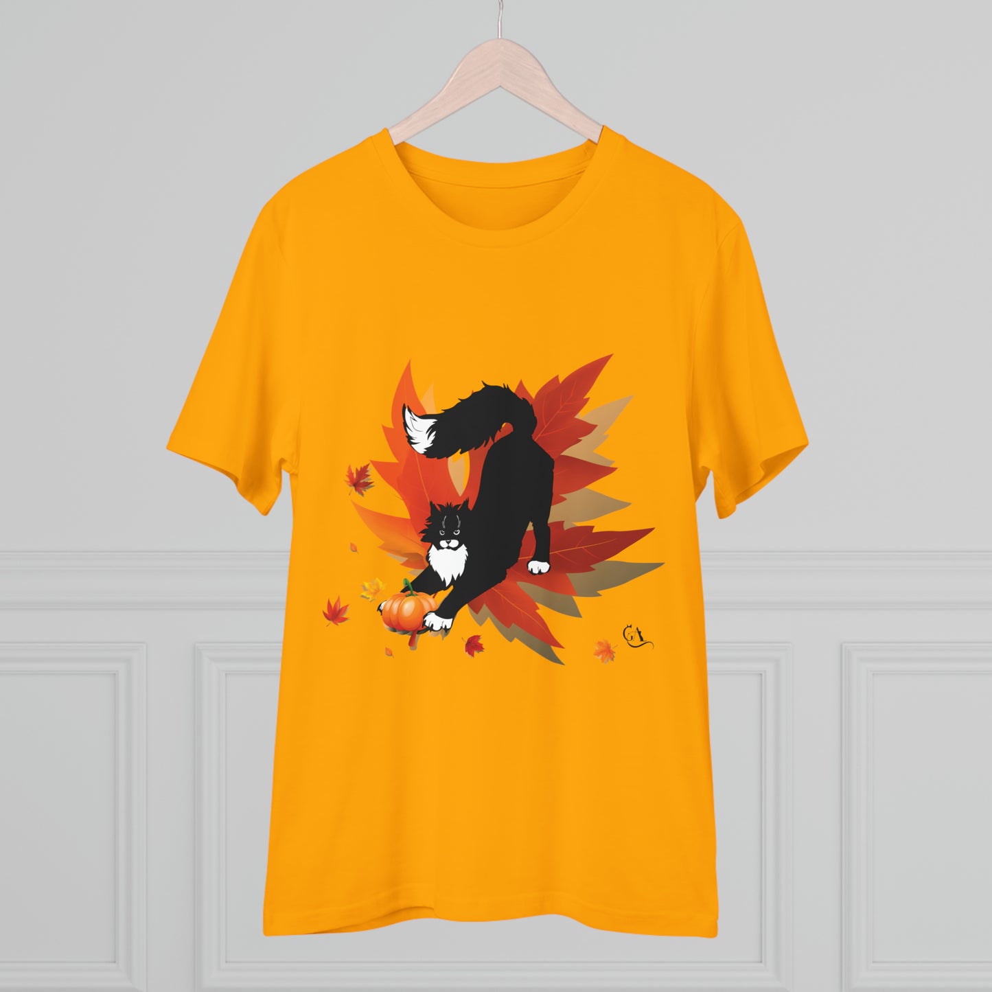 GA Cat Ludo Leaves and Pumpkins, Organic T-shirt - Unisex