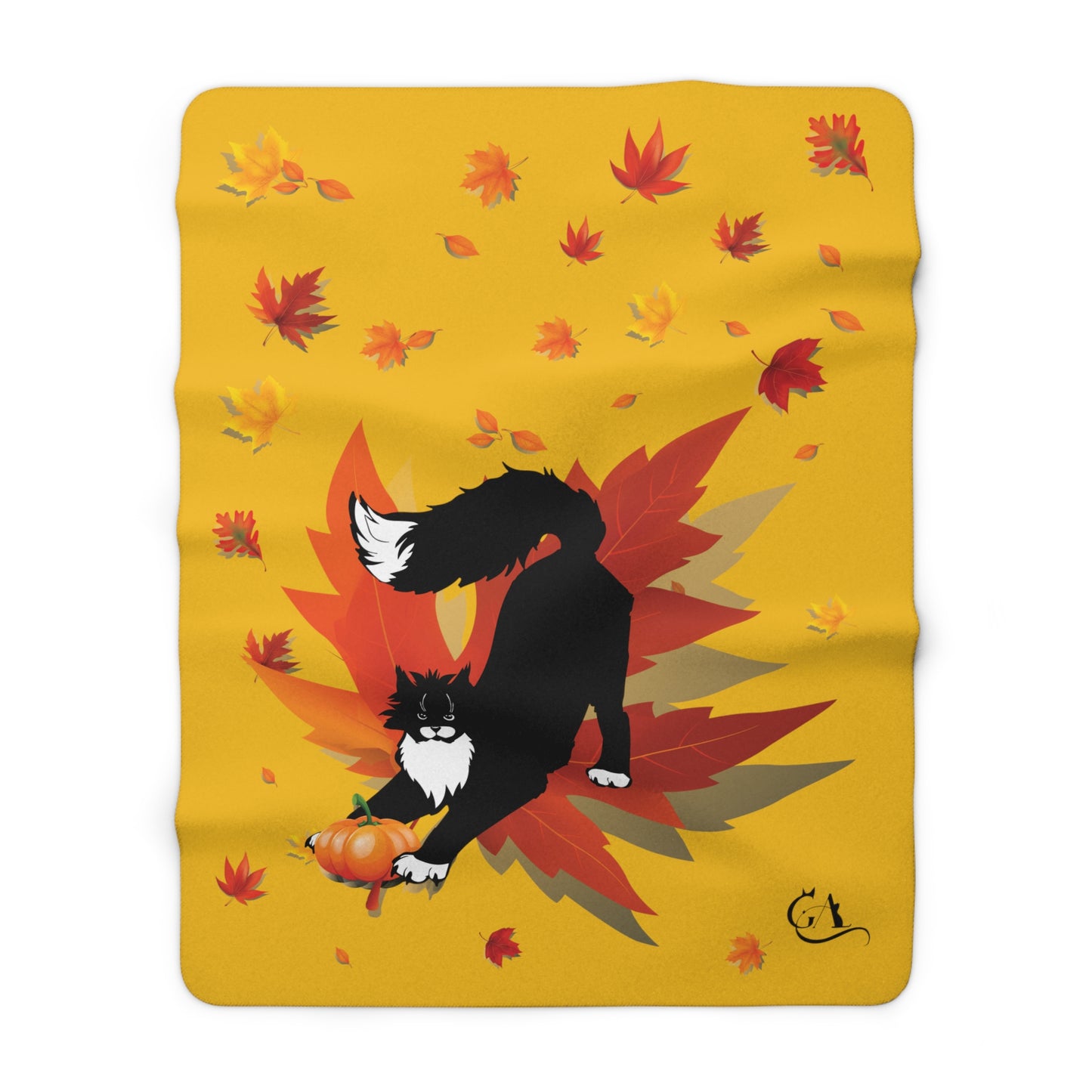 GA Ludo leaves and Pumpkin, Sherpa Fleece Blanket yellow