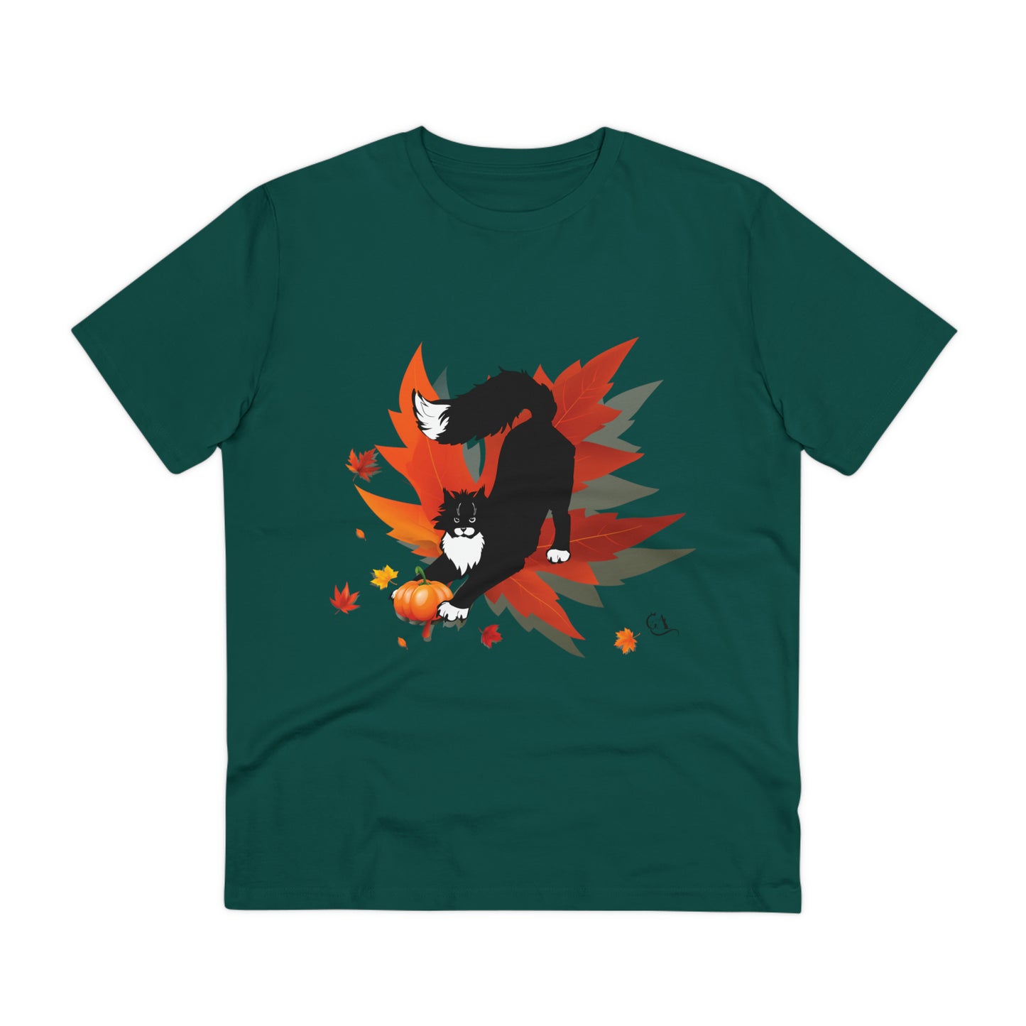 GA Cat Ludo Leaves and Pumpkins, T-shirt Organica - Unisex