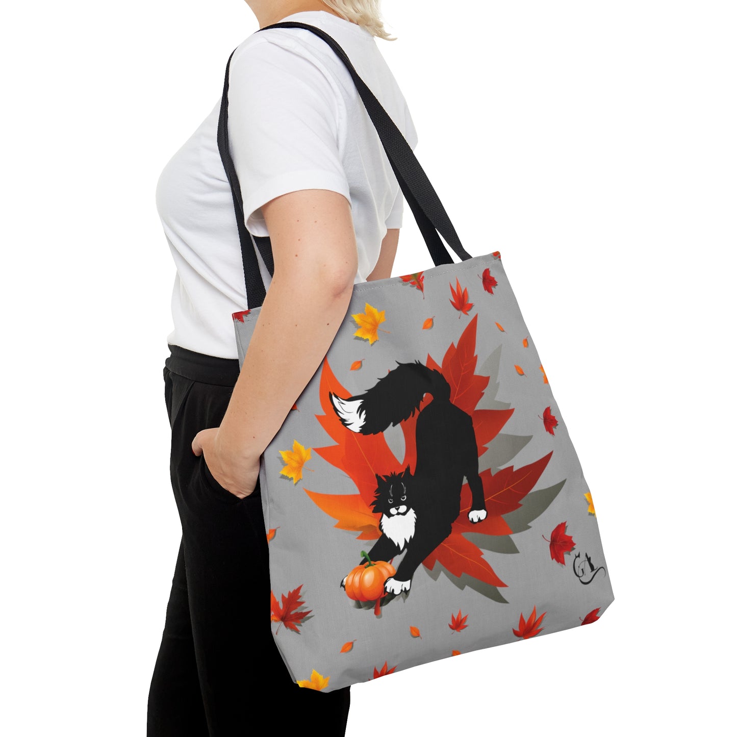 GA Cat Ludo Leaves and Pumpkin`s - Tote Bag grey