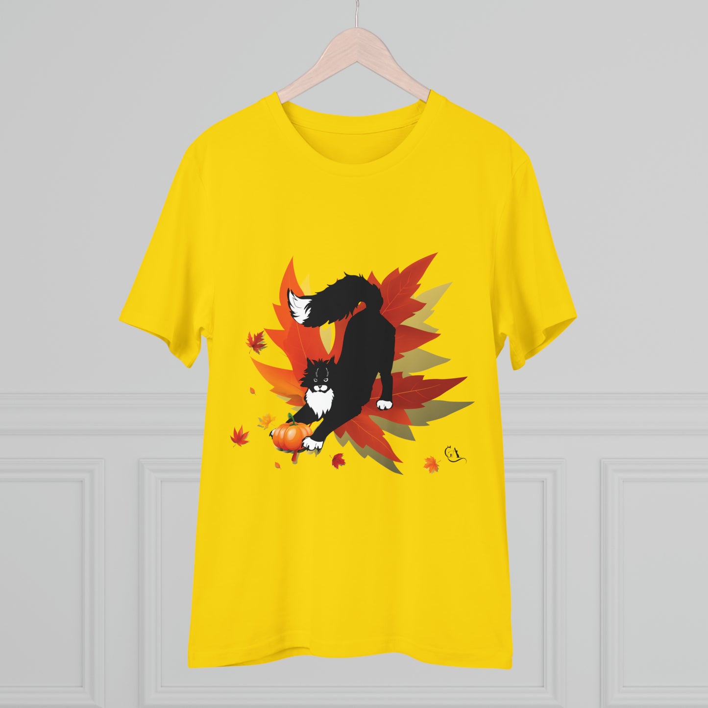 GA Cat Ludo Leaves and Pumpkins, T-shirt Organica - Unisex