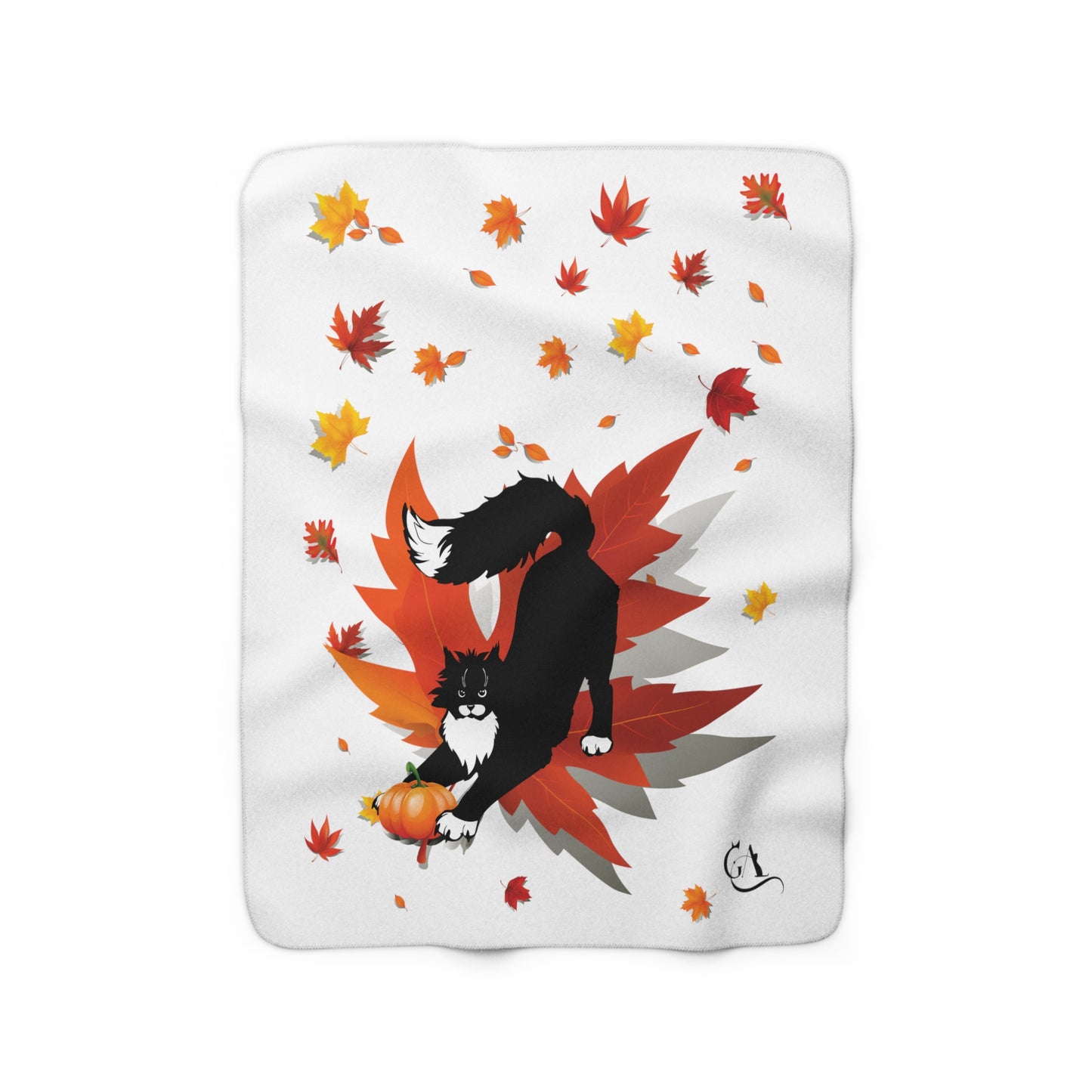 GA Ludo Leaves and pumpkin, Fleece Blanket White