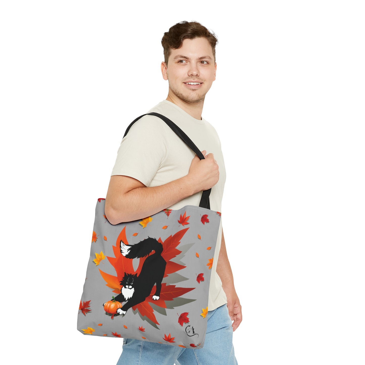 GA Cat Ludo Leaves and Pumpkin`s - Tote Bag grey