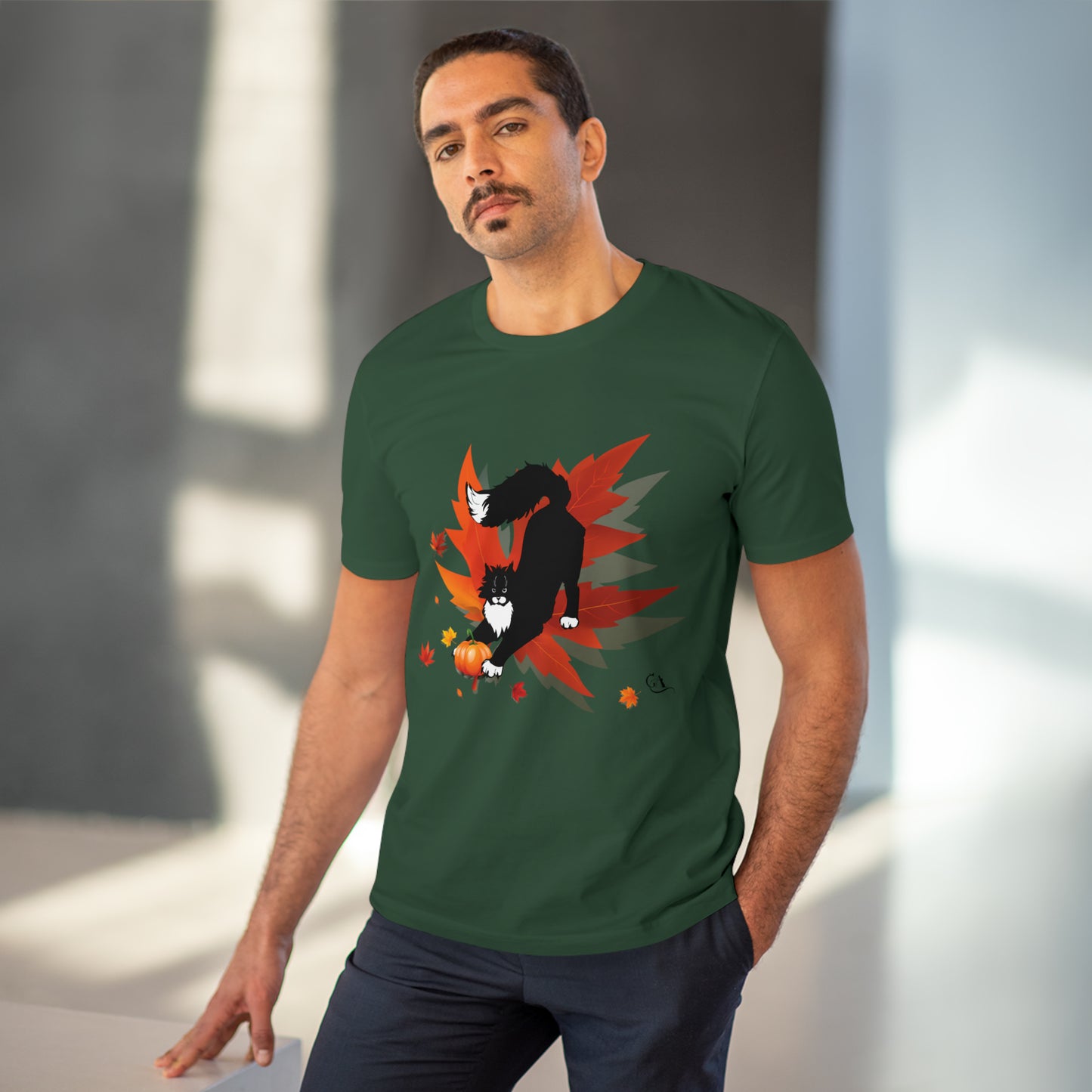 GA Cat Ludo Leaves and Pumpkins, T-shirt Organica - Unisex