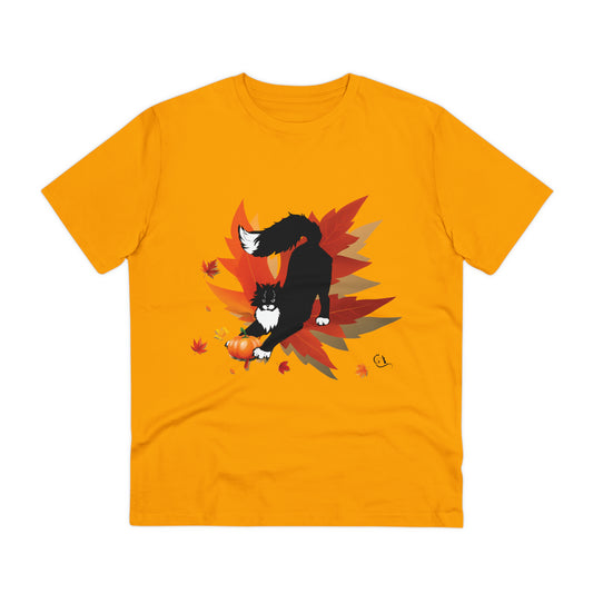 GA Cat Ludo Leaves and Pumpkins, T-shirt Organica - Unisex