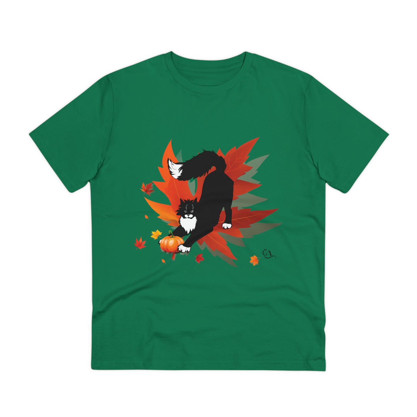 GA Cat Ludo Leaves and Pumpkins, Organic T-shirt - Unisex