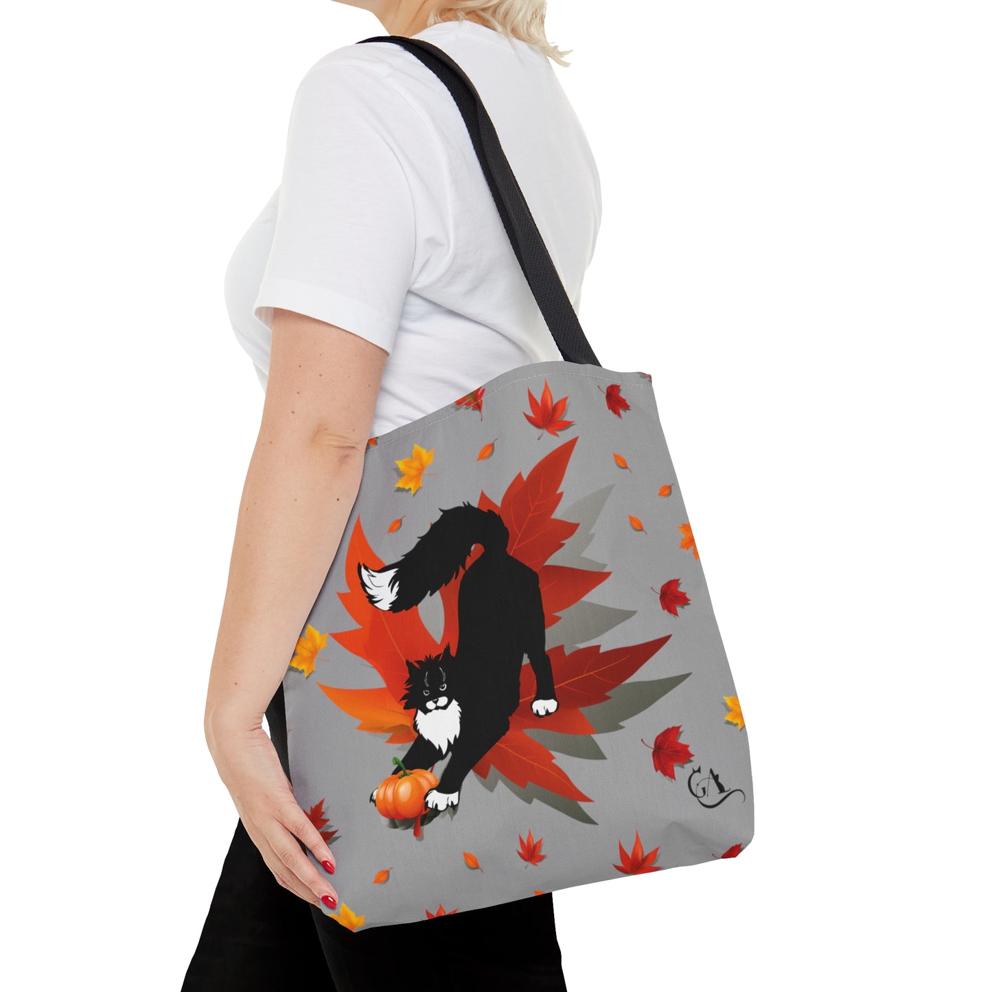 GA Cat Ludo Leaves and Pumpkin`s - Tote Bag grey