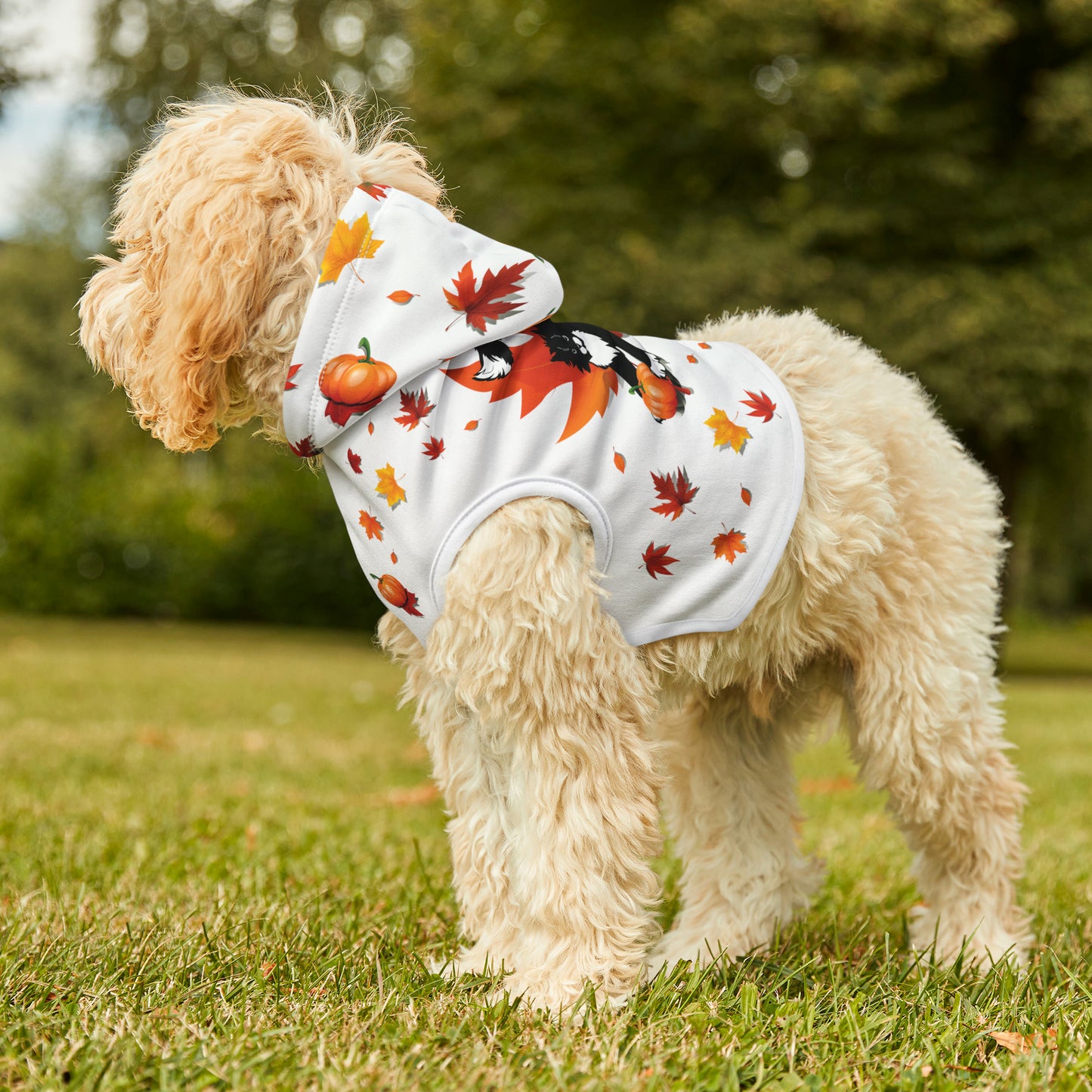 GA Ludo Leaves and Pumpkins, Pet Hoodie (Branco)