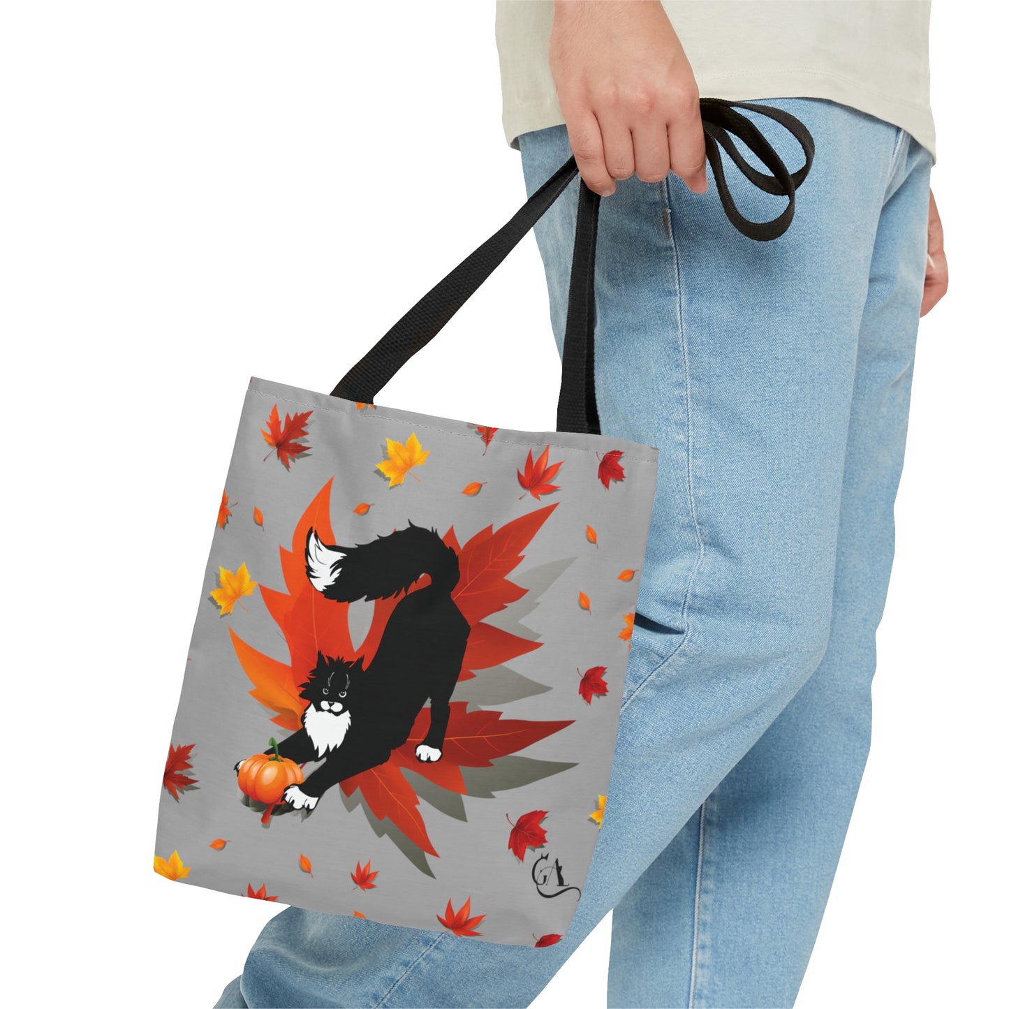 GA Cat Ludo Leaves and Pumpkin`s - Tote Bag grey